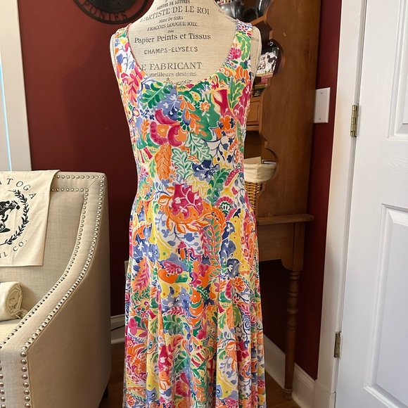Ralph Lauren Sleeveless Pink and Orange Maxi Sundress - Picture 1 of 6